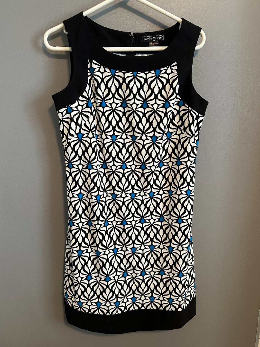 NWOT Jessica Howard Black White Blue Geometric Shift Dress Women's Size 8